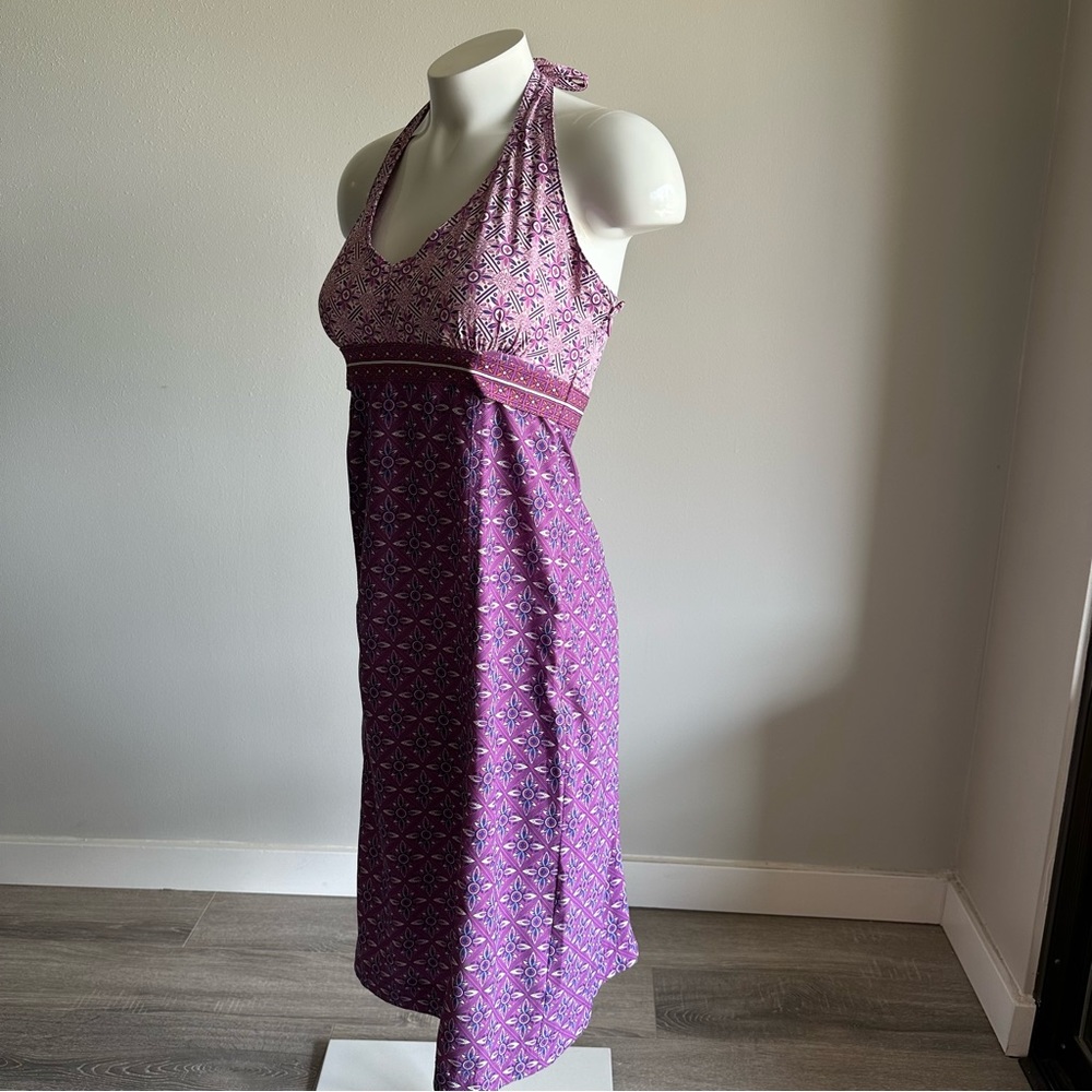 Athleta Womens Go Anywhere Halter Dress Purple Print Midi Active Summer Size 4